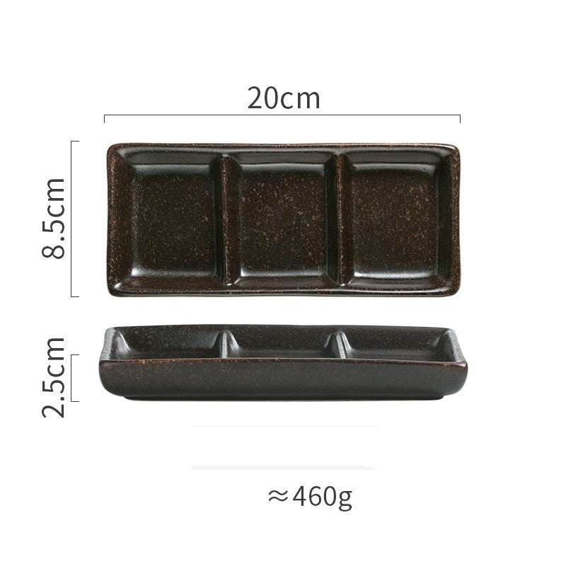 Japanese Three Grid Seasoning Dish With Dipping Material Ceramic Dish