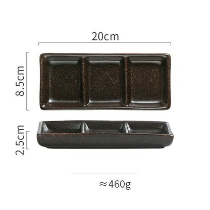 Japanese Three Grid Seasoning Dish With Dipping Material Ceramic Dish