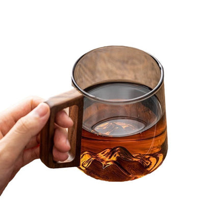 Guanshan Glass Cup Wooden Handle | Large Capacity Milk Tea Juice Mug