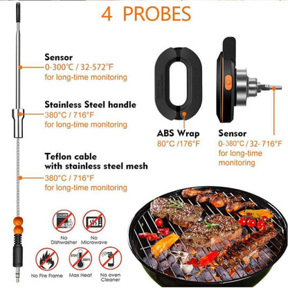 Wireless Bluetooth Digital BBQ Oven Thermometer Double Probe