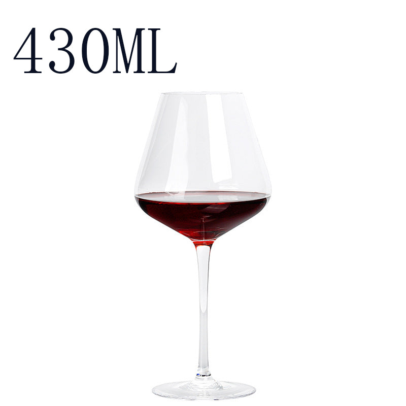 Wine glass with red wine and '430ML' text on a white background