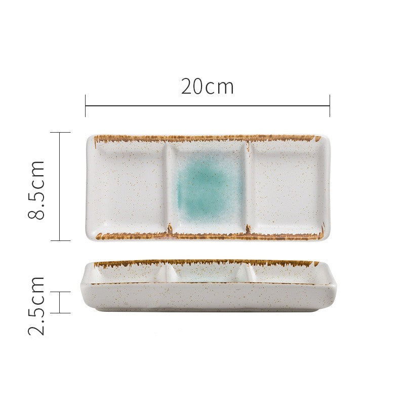 Japanese Three Grid Seasoning Dish With Dipping Material Ceramic Dish