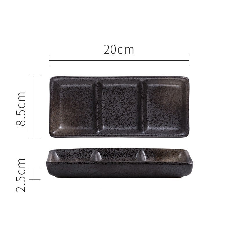 Japanese Three Grid Seasoning Dish With Dipping Material Ceramic Dish