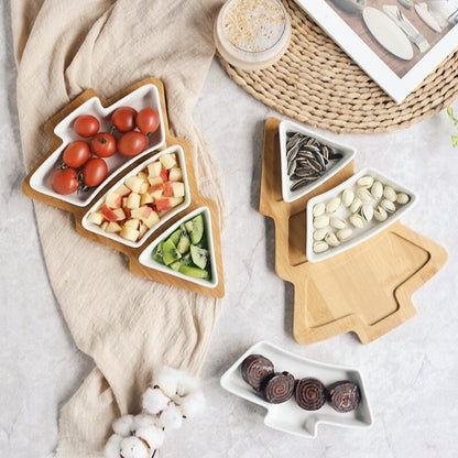 4Pcs Christmas Tree Ceramic Plates