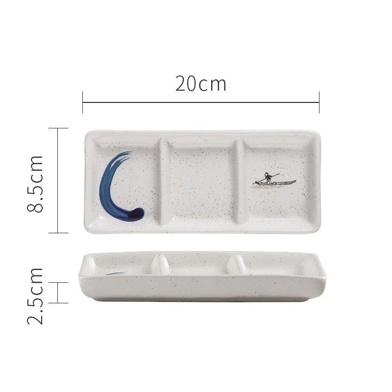 Japanese Three Grid Seasoning Dish With Dipping Material Ceramic Dish