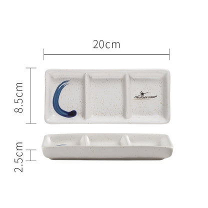 Japanese Three Grid Seasoning Dish With Dipping Material Ceramic Dish