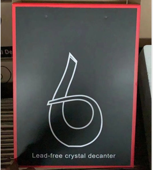 Black box with a white logo and text on a red border