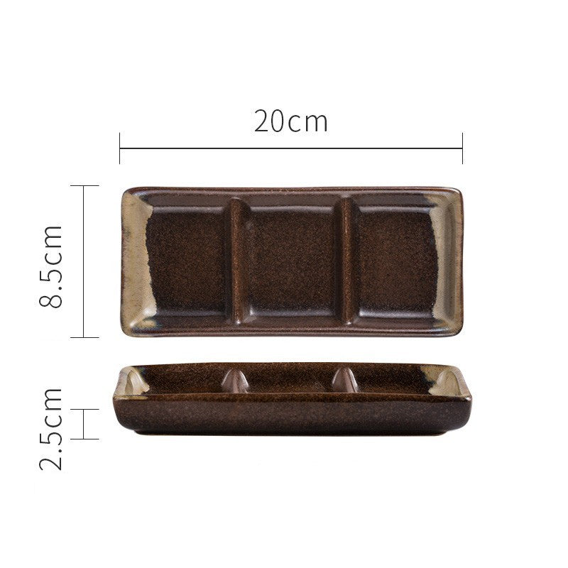 Japanese Three Grid Seasoning Dish With Dipping Material Ceramic Dish
