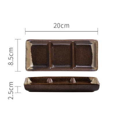 Japanese Three Grid Seasoning Dish With Dipping Material Ceramic Dish