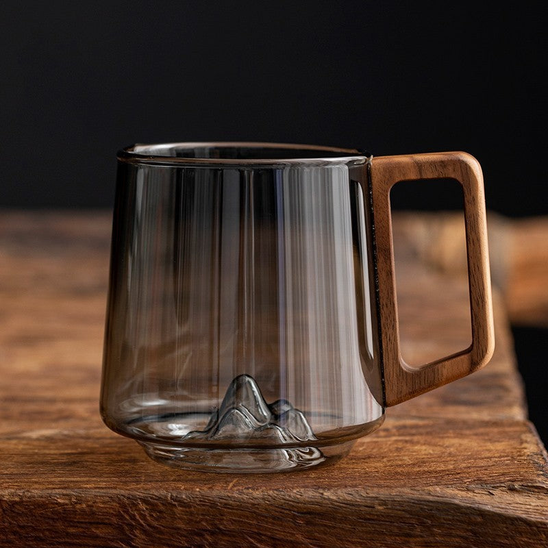 Guanshan Glass Cup Wooden Handle | Large Capacity Milk Tea Juice Mug