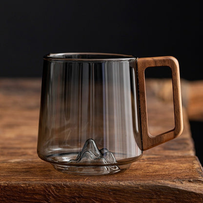 Guanshan Glass Cup Wooden Handle | Large Capacity Milk Tea Juice Mug