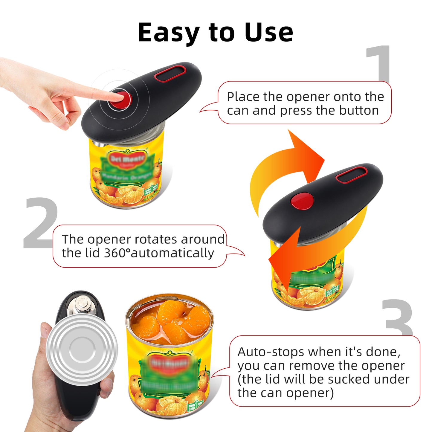 Electric Can Opener Cordless Automatic One-Touch Kitchen Gadget