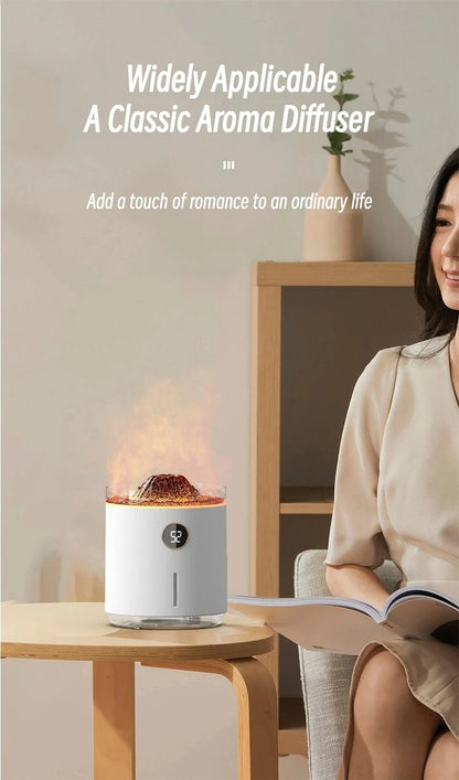 350ml USB Charging Air Humidifier Ultrasonic Aroma Essential Oil Diffuser with Volcano Flame Lamp Mini Portable Mist Humidifier