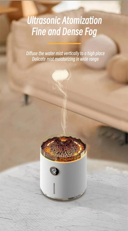 350ml USB Charging Air Humidifier Ultrasonic Aroma Essential Oil Diffuser with Volcano Flame Lamp Mini Portable Mist Humidifier