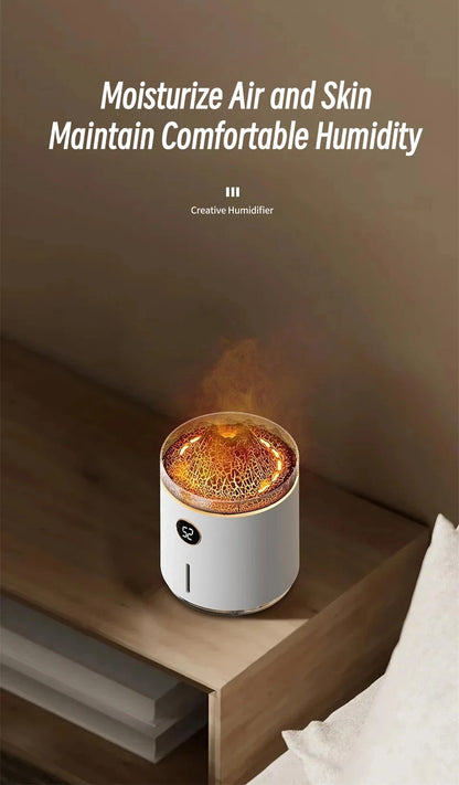 350ml USB Charging Air Humidifier Ultrasonic Aroma Essential Oil Diffuser with Volcano Flame Lamp Mini Portable Mist Humidifier