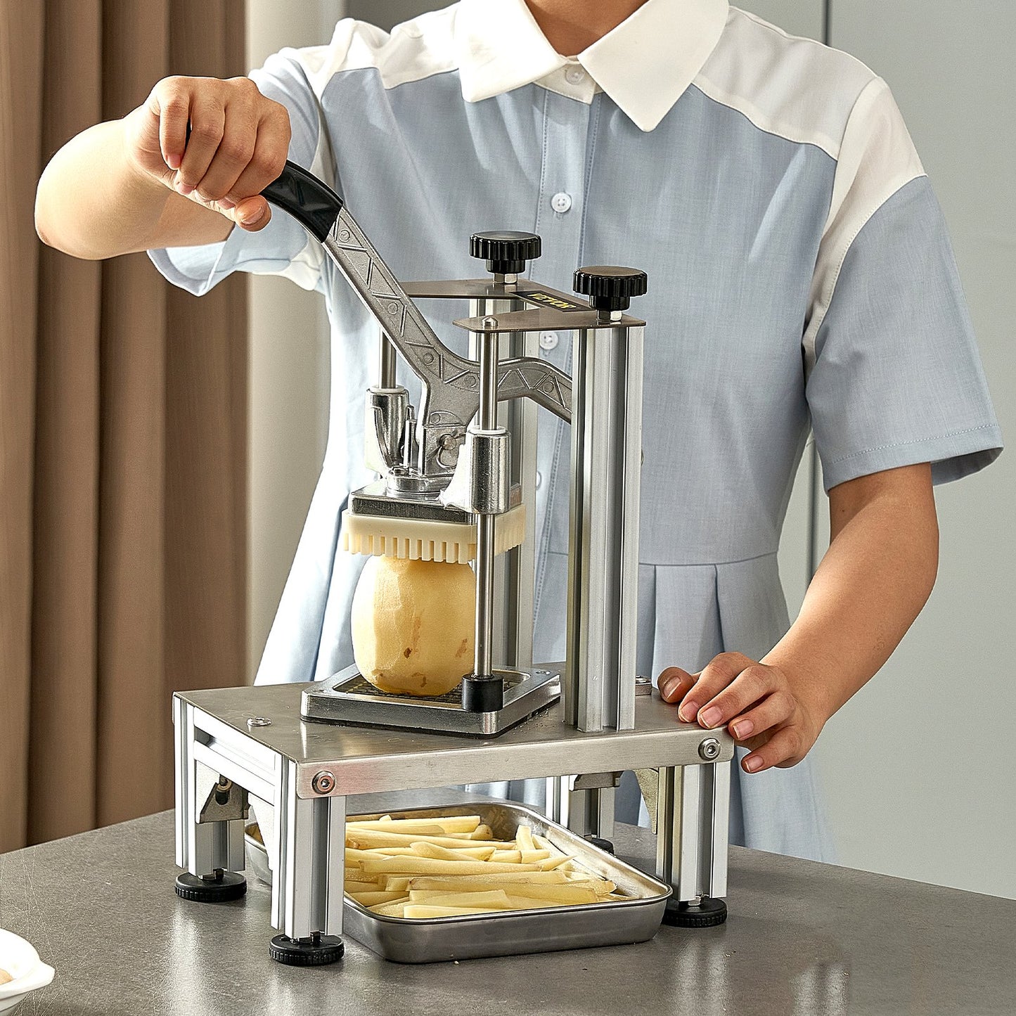 Commercial French Fry Cutter With 4 Replacement Blades, Blade Easy Dicer Chopper, 6-wedge Slicer & 6-wedge Apple Corer, Lemon Potato Cutter For French Fries With Tray And Handle