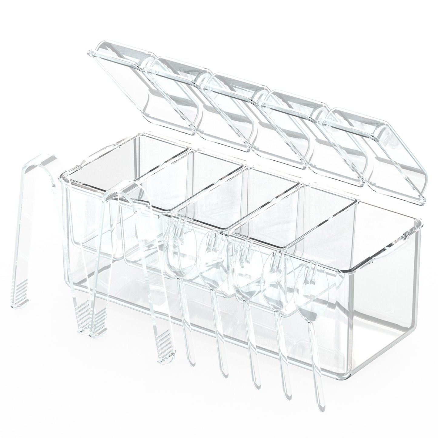 1Set Ice Chilled Condiment Caddy Serving Tray Container Bar Garnish Holder Salad Platter Server Food Storage With 5 Removable Containers 5 Lids 2 Tongs 5 Sporks